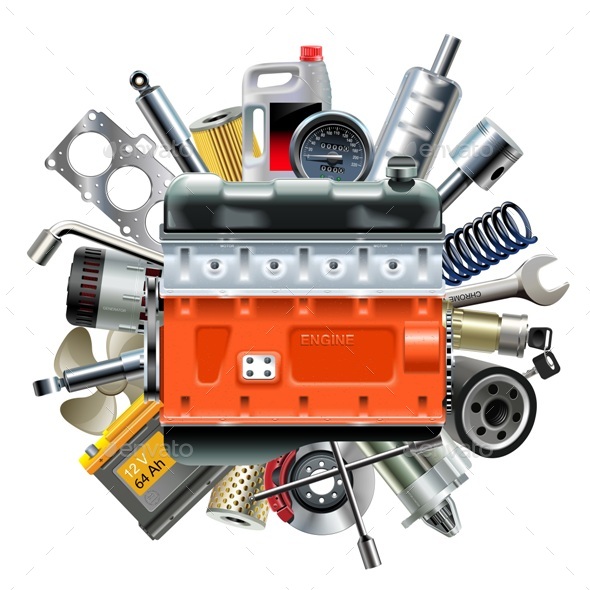 Stock Vector - GraphicRiver Vector Engine with Car Spares 20372207